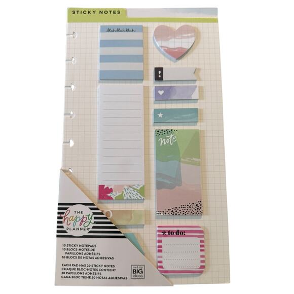 Happy Planner Assortment Of 10 Sticky Notepads 200 Sheets Total - Picture 1 of 3
